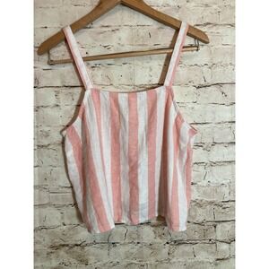 Abound Linen Crop Top Womens Medium Pink & White Striped Cropped Beachy Boxy